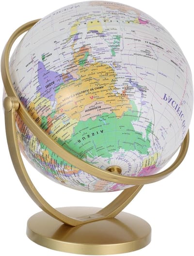Draaibare Wereldbol - Educatieve Globe - Aardrijkskunde Leren - Interactief Lesmateriaal - 26 x 24 x 20 cm - Wit