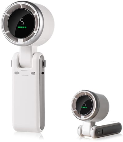 Handventilator - Turboventilator - 3600 mAh - 5 Standen - Mini Fan - Oplaadbaar - Opvouwbaar - Met Draagkoord - met Display - Lange Accuduur - Draadloze Tafelventilator - Draagbare Gezichtsventilator - Mini Airco - Aircooler - Nek Verkoeling - Wit