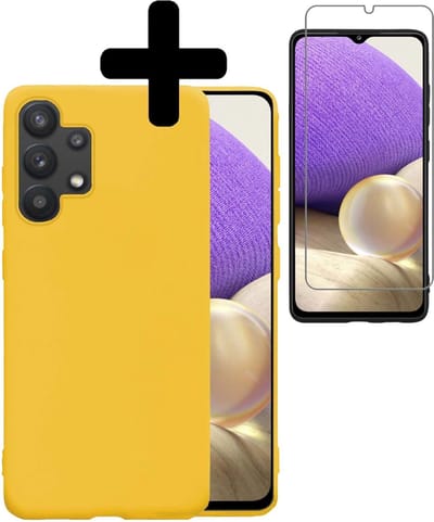Hoesje - Met Screenprotector - Geschikt voor Samsung Galaxy A32 5G - Sterk & Shockproof - Back Cover - Siliconen Case - Telefoon Hoes - Telefoonhoesjes - Geel