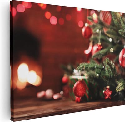 Artaza Canvas Schilderij Kerstballen - 40x30 cm - Klein - Muurdecoratie Kerst - Schilderijen Op Canvas Woonkamer - Decoratie Rood