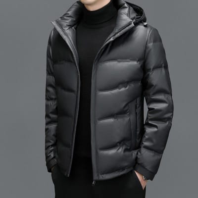 Doudoune Veste en Cuir Véritable pour Homme Nouvelle Doudoune Décontractée à Capuche Hiver Courte Duvet de Canard Hiver Veste Épaissie 4XL black