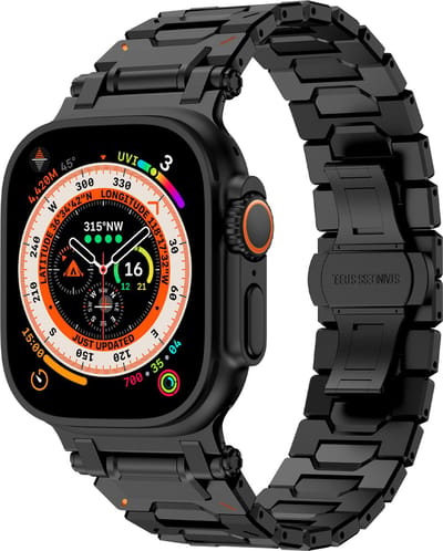 Strap-it Luxe 'Explorer' stalen band - geschikt voor Apple WatchSeries 1/2/3/4/5/6/7/8/9/10/11/SE/SE2/SE3/Ultra (2/3) - Bandje metaal voor iWatch - grote maten 44mm / 45mm / 46mm / 49mm (zwart)