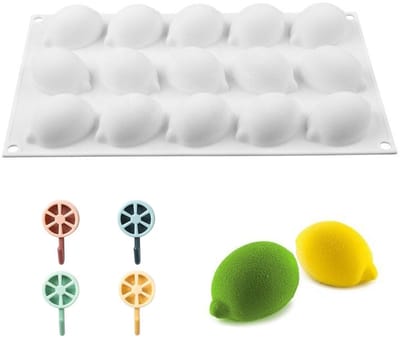 Dailygoods- Siliconen Mal Citroenvorm 15 Gaten - Siliconen Mal voor Cake - Citroenhaken 4 Stuks - Duurzaam Materiaal - Afmetingen 295x173x27 mm - Bakvorm