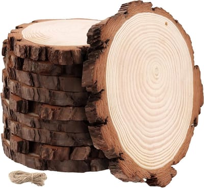 10 Stuks Natuurlijke Houten Schijven van 17-18 cm, Onbewerkte Houten Circles met Gaten en Touw voor Creatieve DIY Decoratie en Ambachten