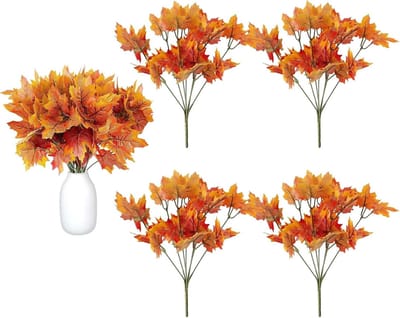 Herfstdecoratie met Kunstmatige Bloemen en Eucalyptus - 4 Stuks, 12 Inch, Ideaal voor Binnen met Kunstmatige Esdoornbladeren