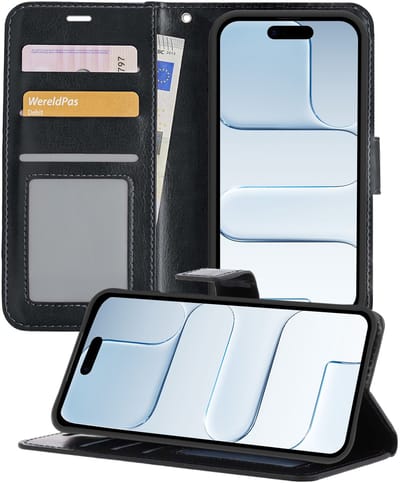Hoesje - Geschikt voor Apple iPhone Air - Luxe Bookcase - Walletcase Hoes - Portemonnee - Cover - Telefoonhoes - Zwart