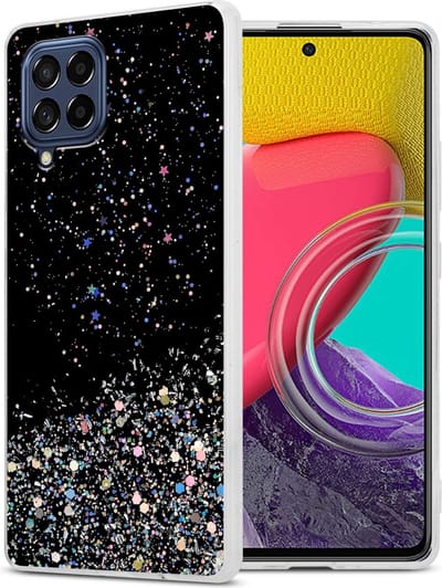 Cadorabo Hoesje geschikt voor Samsung Galaxy M53 5G in Zwart met Glitter - Beschermhoes van flexibel TPU silicone met fonkelende glitters Case Cover Etui