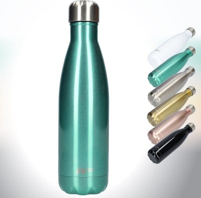 FBFS16, Thermosfles, Drinkfles, Waterfles - Modern & Slank Design - Thermos Fles voor de Warme en Koude Dagen - Dubbelwandig - Robuuste Thermoskan - 500ml - Galaxy Turquoise - Glinsterend Turquoise