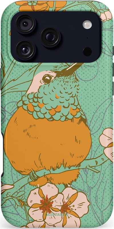 Casetastic hoesje geschikt voor Apple iPhone 17 Pro Max - MagSafe - Dubbellaagse bescherming - Bloesem Kolibrie - Fashion Case - Mintgroen Okergeel Zand