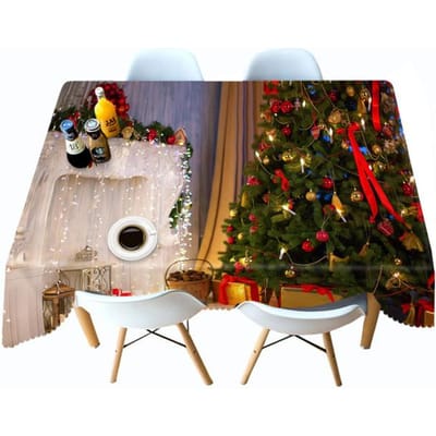 Kerstboom Tafelkleed Open Haard Cadeau En Sokken Decoratie Patroon Rechthoekig Rond Tafelkleed Hoes Handdoek Round diameter 60CM