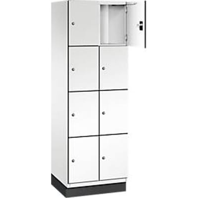 C+P Cambio lockerkast, 2 vakken, 8 vakken, met plint, B 600 x D 525 x H 1980 mm, verkeerswit/wit