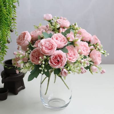 Dailygoods- Kunstbloem Pioenroos - 3 Trossen - Kunstbloemen voor Decoratie - Nepbloemen - Zijde - Milieuvriendelijk Materiaal - Realistische Touch