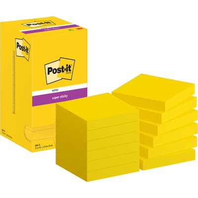 Post-it Super Sticky notes, 90 vel, ft 76 x 76 mm, pak van 12 blokken, neongeel