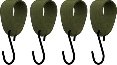 S-haakje Zwart + leren hanger: SUEDE OLIVE - Maat M - set van 4 (S-haakjes - kapstokhaakje - handdoekhaakje - kapstokhaak - ophanghaken - S-haken)