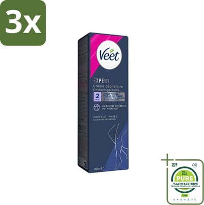 3 x Veet Expert - Ontharingscreme met sheaboter - Lichaam & benen - Alle huidtypes - 100ml - Grootverpakking - Ontharingscrème - Scheercrème - Veet - Ontharen - Benen