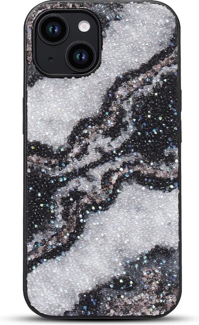 Casemania Hoesje Geschikt voor Apple iPhone 15 - Zwart - Diamant Marmer Glitter Back Cover