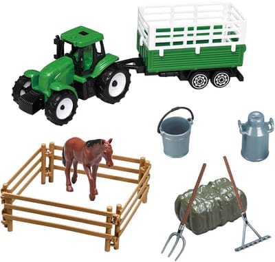 Luna Toys Tractor Farm Set – 12-delige boerderij speelset met tractors en accessoires – 26 × 4,5 × 22,5 cm