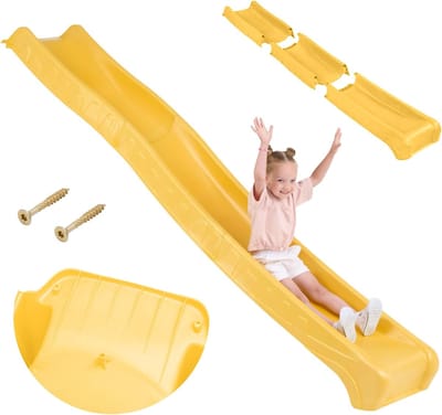 Kinderglijbaan Outdoor - Tuin Speelgoed - Speelhuis Uitbreiding - Wateraansluiting Mogelijk - 3 Meter Lang - Geel