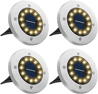 Ynkkvre - Set van 4 Zonnevloerlichten Buiten - 12 LEDs Warm Wit - 800 mAh - IP65 Waterdicht - Voor Tuin, Gras, Pad, Terras en Buiten Gebruik