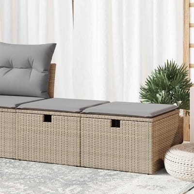 2-delige tuinbankset met kussen, beige, polyrotan, acacia, tuinmeubelset, outdoor balkonset, terrasmeubels, tuinlounge, zitgroep voor terras, balkon, tuin -C