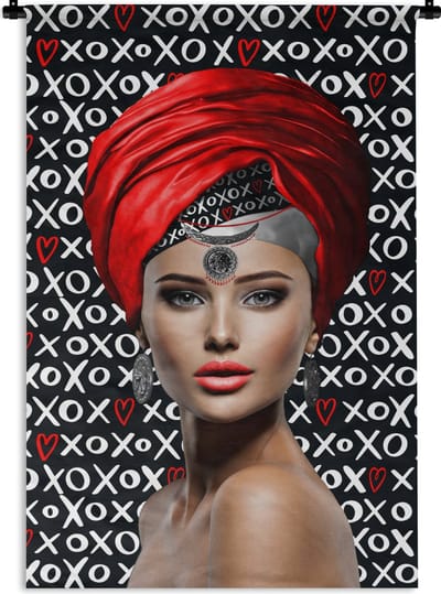 Wandkleed - Wanddoek - Vrouw - Patroon - Rood - 90x135 cm - Wandtapijt