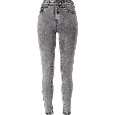 Urban Classics Damesbroek: skinny jeans met hoge taille, zwart, zwaar acid-washed