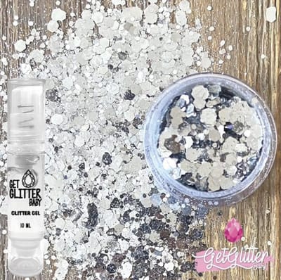 GetGlitterBaby® - Zilveren Biologische / Biologisch afbreekbare Chunky Festival Glitters voor Lichaam en Gezicht / Biodegradable Face Body Glitter Jewels - Zilver en Glitter HuidLijm