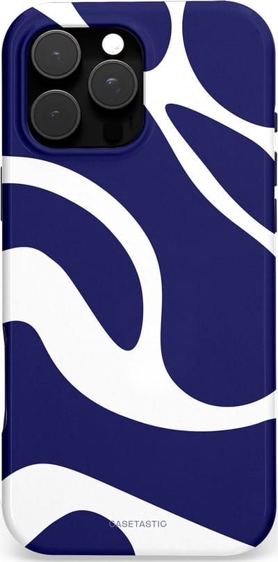 Casetastic hoesje geschikt voor Apple iPhone 16 Pro Max - MagSafe - Dubbellaagse bescherming - Zeebries Golven - Fashion Case - Donkerblauw Wit