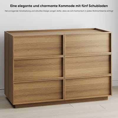 Eikenkleur mdf spaanplaat zes laden ladekast 115×48×78cm opslag slaapkamer woonkamer en hal