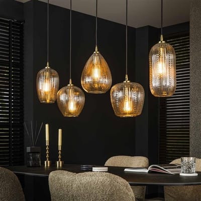 PS-Collection Diamond Grain Mix 5L Hanglamp - 120x20x150 cm - Glas/Metaal - hanglampen eetkamer, hanglamp zwart, hanglampen woonkamer, hanglamp slaapkamer, hanglamp kinderkamer, hanglamp rotan, hanglamp hout, hanglamp industrieel