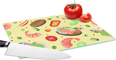 Glazen Snijplank - 28x20 - Patroon - Eten - Groente - Snijplanken Glas