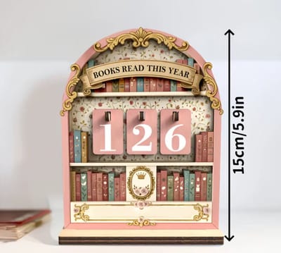 Houten Boek Lees Dit Jaar Teller – Roze - Book Read This Year Tracker – Lezen Uitdaging & TBR Tracker – Boekenplank Decor