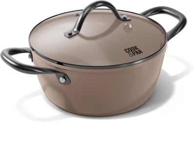 Cook & Pan Honey Kookpan met Deksel Ø 22 cm RVS Taupe of Mind - PFAS vrij - Alle Warmtebronnen - Cool Touch Handgreep - Honingraat Pan met 7 jaar Garantie - Krasbestendige Anti Aanbaklaag - Vaatwasserbestendig - Gas, Inductie, Elektrisch, Oven