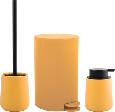 MSV Toiletborstel in houder/zeeppompje/pedaalemmer - badkamer set Malmo - keramiek - saffraan geel