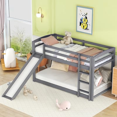 HAUSS SPOLE Stapelbed 90x200 cm - Kinderbed Met Glijbaan En Ladder - Ruimtebesparend - Zonder Matras - Grenenhout - Wit