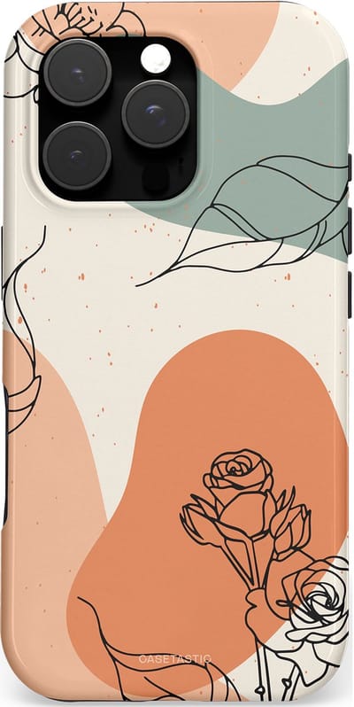 Casetastic hoesje geschikt voor Apple iPhone 16 Pro - MagSafe - Dubbellaagse bescherming - Lijnenspel roos - Fashion Case - Saliegroen Perzik Zand