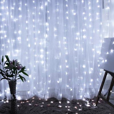 longziming -USB LED Gordijnverlichting 3x3m - 300 LED Lichtgordijn met Afstandsbediening - Waterbestendige Koperdraad Verlichting - Koel Wit - 1 Stuk