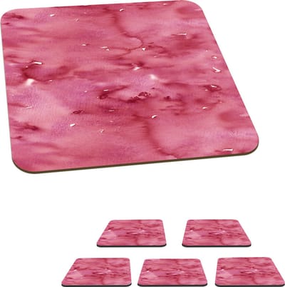 Onderzetters voor glazen - Patroon - Waterverf - Roze - 10x10 cm - Glasonderzetters - 6 stuks