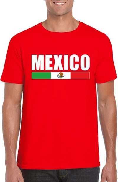Rood Mexico supporter t-shirt voor heren - Mexicaanse vlag shirts S