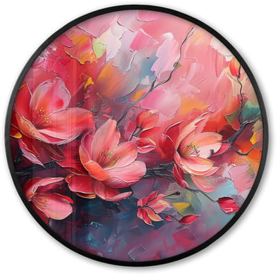 Poster in lijst Rond - Fotolijst 60x60 cm - Posters - Bloemen - Roze - Natuur- Kunst - Abstract - Ronde posterlijst zwart - Decoratie - Wanddecoratie woonkamer - Muurdecoratie slaapkamer