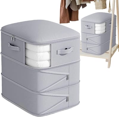 Opbergtas Dekbed - Deken opberger - Kleding organiseren - Ruimtebesparend ontwerp - 54 x 42 x 60 cm - Grijs