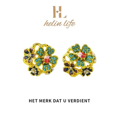 Helin life damesoorknopjes -Oorbellen dames-Oorbellen Goudkleurig -Oorbellen meisje -925 Tremella naald hypoallergeen-Kleur zirkonia-bloem vorm- Cadeau