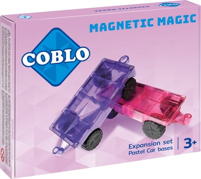 Coblo - Magnetic Tiles – Pastel Auto onderstellen 2 stuks – Uitbreiding voor Magnetische Tegels –Magnetisch speelgoed – Vanaf 3 jaar
