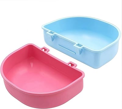 Konijn Voederbak - Cavia Voerbak - Huisdieren Voeren - Anti-drop Haak - 2 stuks - Roze en blauw