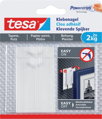 Klevende spijker tesa® behang en pleisterwerk 2kg wit 2 stuks