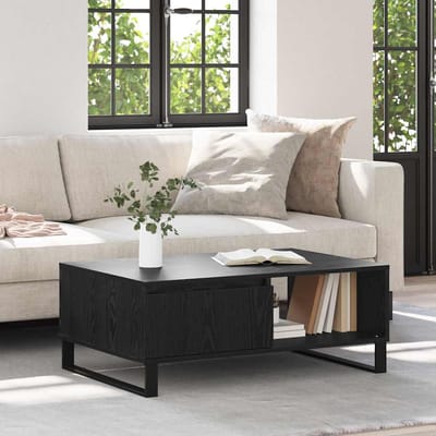 vidaXL - Salontafel - Zwart - Eiken - 90 - x - 60 - x - 35 - cm - Bewerkt - hout