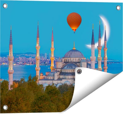 Gards Tuinposter Sultan Ahmetmoskee in Istanbul - 50x40 cm - Tuindoek - Tuindecoratie - Wanddecoratie buiten - Tuinschilderij