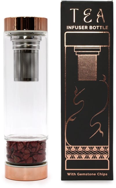Ancient Wisdom - Decoratieve fles - Kristallen glazen thee-infuserfles - roségoud - rode jaspis - infuser - decoratie - theefles - kristal