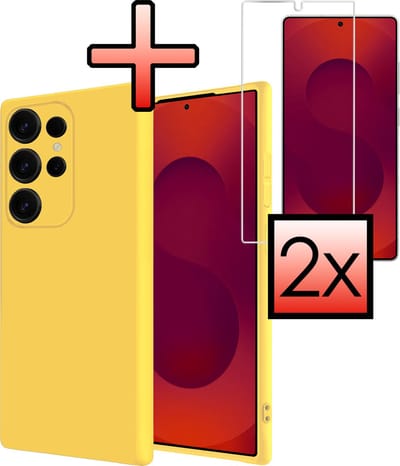 Hoesje - Met 2x Screenprotector - Geschikt voor Samsung Galaxy S25 Ultra - Sterk & Shockproof - Back Cover - Siliconen Case - Telefoon Hoes - Geel