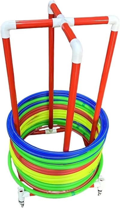 Hoelahoep Opbergrek - Fitness Hoepel Organizer - Sportuitrusting Opbergen - Met 4 Zwenkwielen - 85 cm Hoog - Grijs
